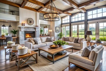 Fototapeta premium Farmhouse interior design of modern living room