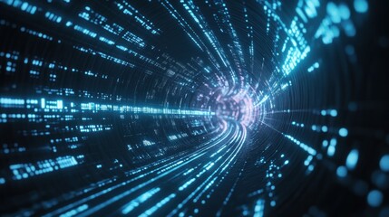 Abstract Cyberspace Tunnel with Blue Lights