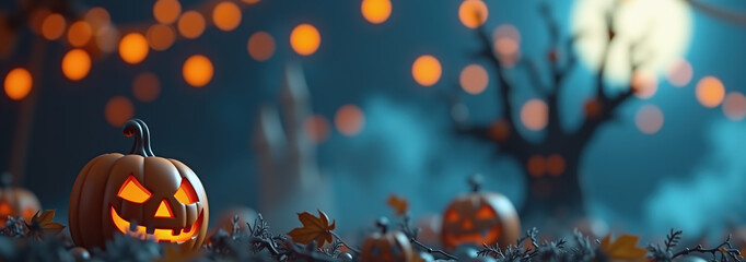 Spooky Halloween Mood With Spooky Trees And Jack O Lanterns