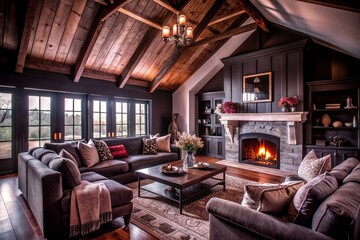 Fototapeta premium Farmhouse interior design of modern living room