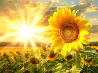 Obraz premium Sun-Kissed Delights: Captivating Sunflower Fields and Vegetable Oil Advertisements