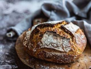 Rustic Delight: A Rye Loaf on Wooden Board