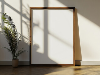 An Empty Picture Frame Rests Gracefully in a Corner, Illuminated by Bright Light, Inviting Imagination and Artistic Creation to Fill Its Blank Canvas.