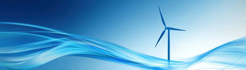 Fototapeta premium A serene landscape featuring a wind turbine surrounded by flowing blue waves, symbolizing clean energy and sustainability.