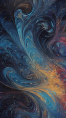 abstract style with cosmic swirls, a swirling blue and black cosmic pattern, abstract cosmic art, mid shot view, swirling patterns, deep hues,
