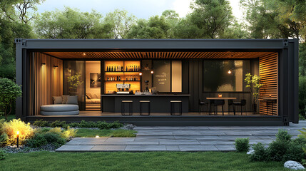 3D rendering of a small modern container cafe