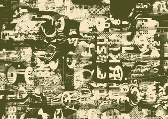 Glitch distorted grungy abstract forms . Cyber punk  pattern texture. Halftone dots .Futuristic background . Glitched shapes with dots and lines .Screen print  pattern texture