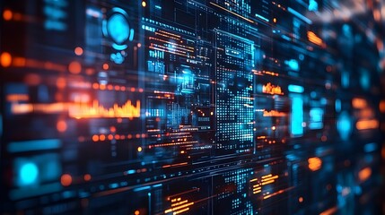Obraz premium Abstract Tech Background with Blue and Orange Glowing Lights