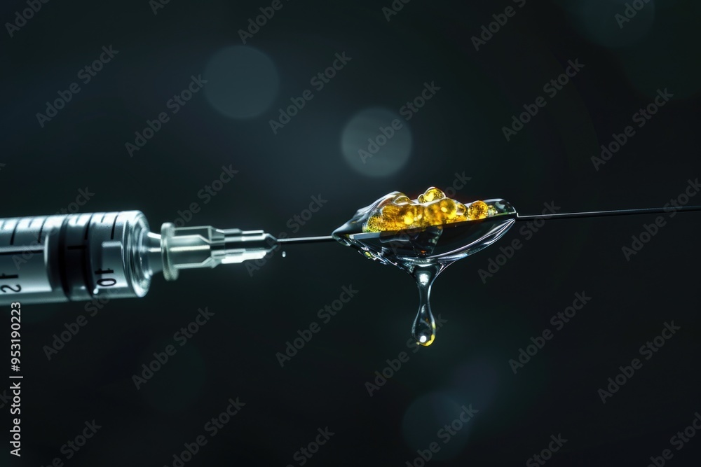 Poster microscope slide with a single drop of liquid, commonly used in laboratory settings