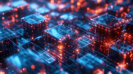 Fototapeta premium Abstract Digital Network with Glowing Cubes