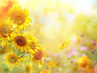Obraz premium Fields of Sunshine: A Captivating View of Blooming Sunflowers in all their Natural Beauty