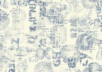 Glitch distorted grungy abstract forms . Cyber punk  pattern texture. Halftone dots .Futuristic background . Glitched shapes with dots and lines .Screen print  pattern texture