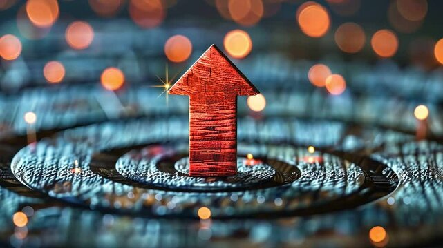 A red arrow pointing upwards on a target, symbolizing growth, success, and achieving goals.
