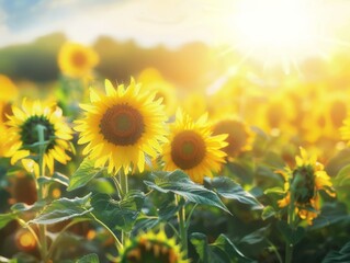 Obraz premium Sun-kissed Fields: Capturing the Beauty of Ukraine's Vibrant Sunflower Landscapes