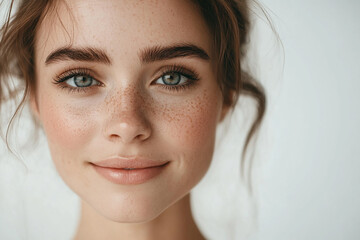 Naklejka premium Portrait of a European American woman, close up on a white background