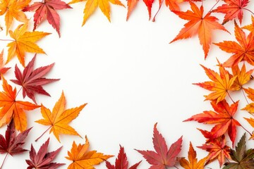 Autumn Maple Leaves Flat Lay White Background created with Generative AI
