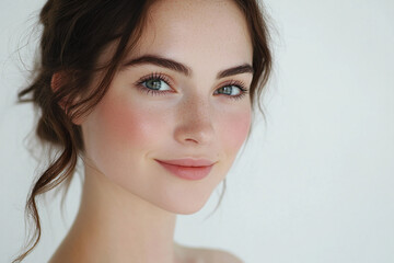 Fototapeta premium Portrait of a European American woman, close up on a white background
