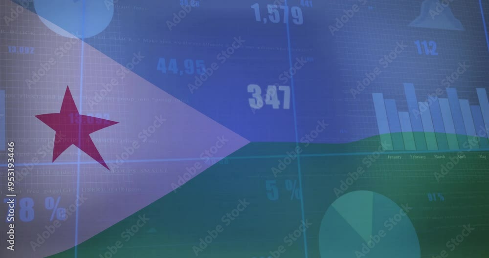 Canvas Prints Graphs and charts animation over flag with star and wavy lines