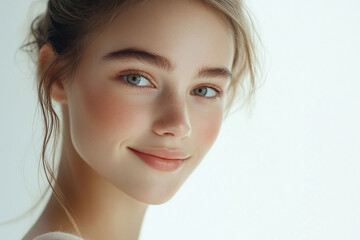 Naklejka premium Portrait of a European American woman, close up on a white background