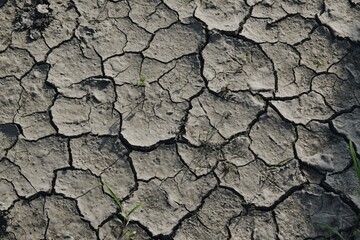 Gray cracked soil and grass