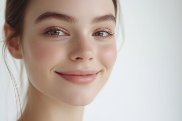 Obraz premium Portrait of a European American woman, close up on a white background