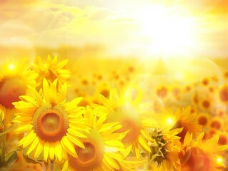 Obraz premium Sunlit Sunflowers: An Abstract Field of Beauty - AR 4:3