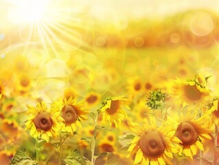 Sun-drenched Sunflower Serenity: A Captivating Abstract Field of Beauty