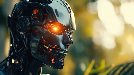 Cybernetic Humanoid in a Green Forest