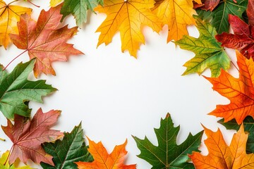 Fototapeta premium Autumn Maple Leaves Flat Lay White Background created with Generative AI