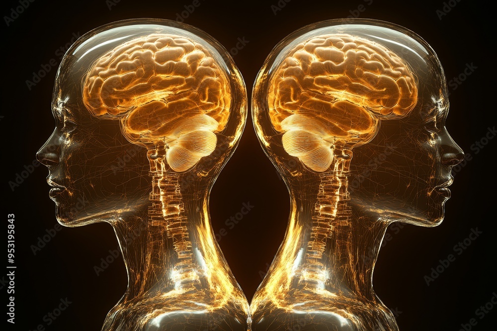 Poster imaginative love life womans translucent brain with intricate digital patterns symbolizing transpare