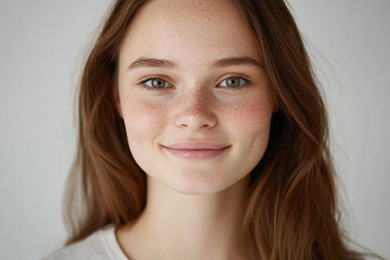 Fototapeta premium Portrait of a European American woman, close up on a white background
