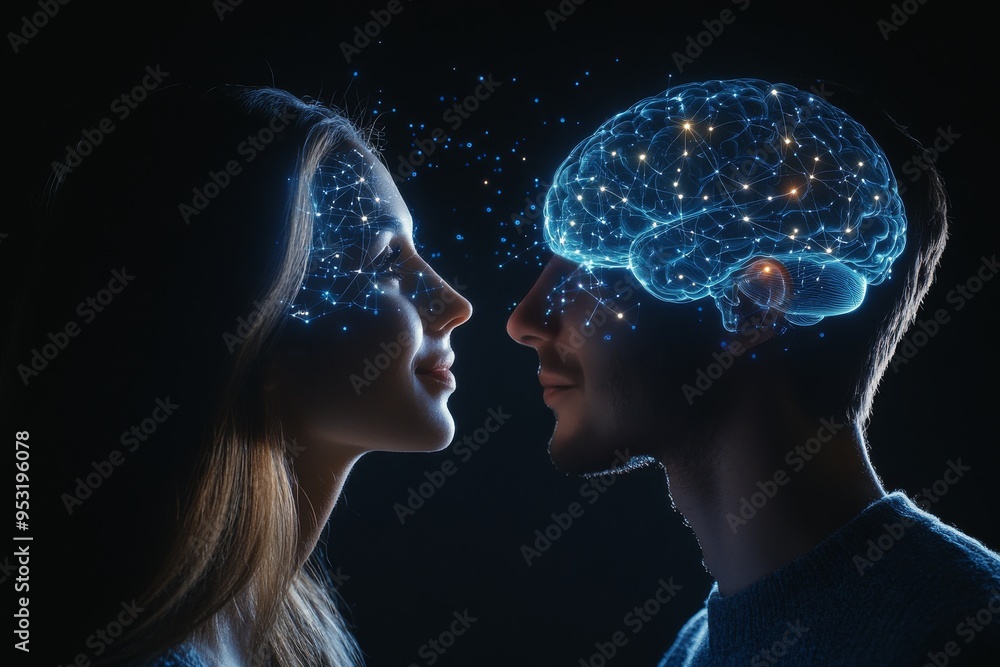 Aufkleber auditory love life brain with red glowing circuitry symbolizing intensity of thought processes the p