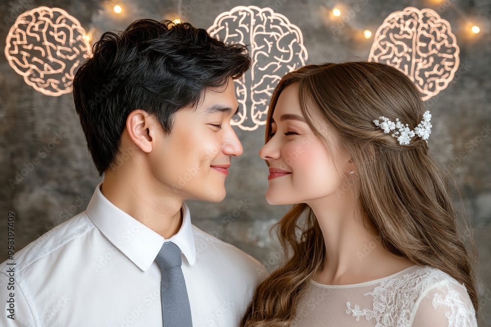 Poster intuitive significant other x ray profiles of two human heads with illuminated brains representing t