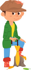 Boy in autumn outfit. Fall season kid clothes
