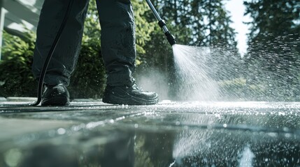 Obraz premium Cleaning Service Professional Pressure Washing Concrete Patio