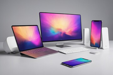 Minimalist desktop setup with colorful abstract wallpaper