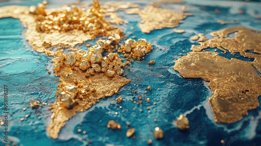 Poster gold, cobalt, and lithium elements placed on a global map, highlighting the geopolitical stakes of r