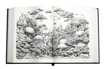 A book page with a partially visible black and white isolated on white background