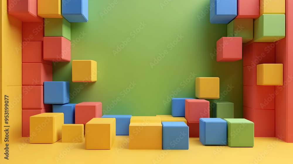 Poster blocks building plastic toy block background wall frame blank brick structure wit ground pattern sch