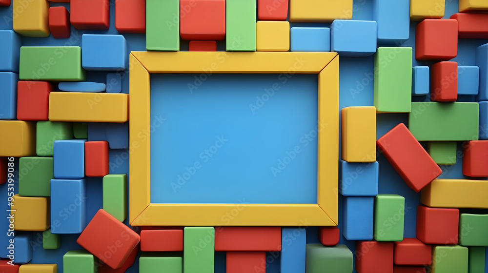 Poster blocks building plastic toy block background wall frame blank brick structure wit ground pattern sch