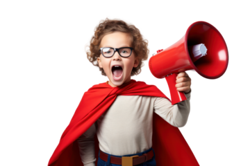 A child in a superhero costume Isolated on white background