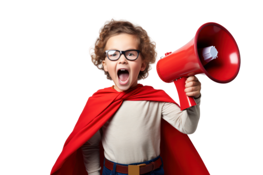 A child in a superhero costume Isolated on white background