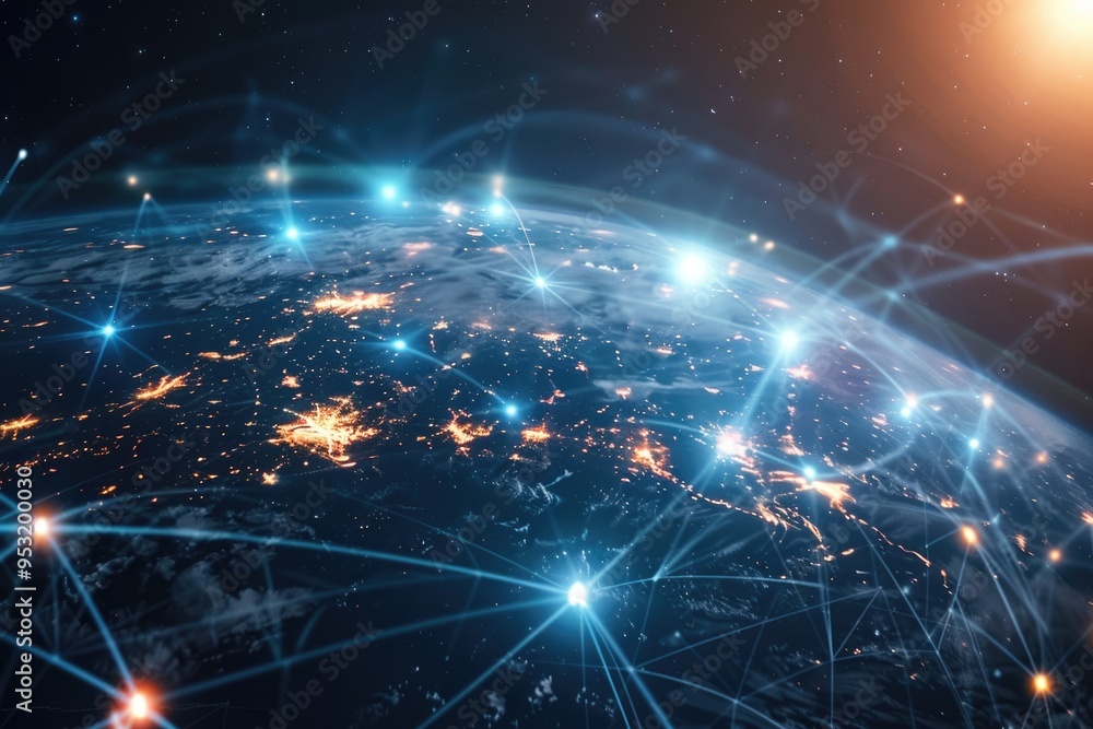 Poster global telecommunication network connecting world for finance blockchain iot.