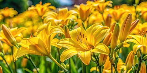 Obraz premium Yellow Daylilies Bloom Profusely In A Garden, Creating A Vibrant And Sunny Display.