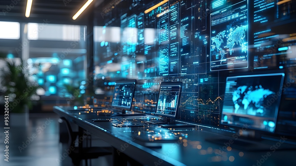 Poster data center monitors with global network visualization