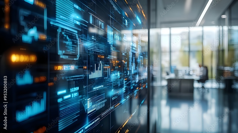 Poster digital data analytics and modern office space