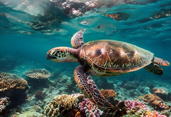 Obraz premium A green sea turtle