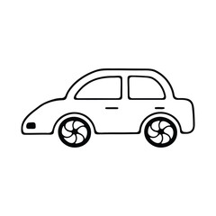 A black and white line art illustration of a car, capturing a playful and cartoon style.