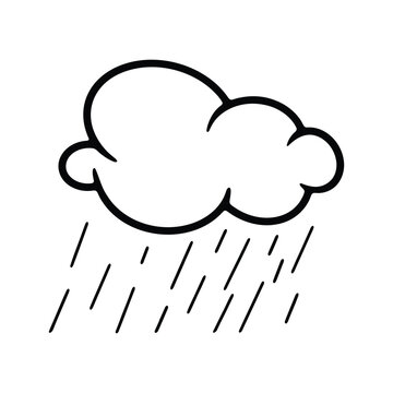 recommend clip art: A black and white line art illustration of a cloud with rain falling, symbolizing weather and nature.