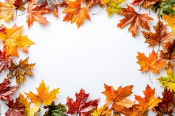 Autumn Maple Leaves Flat Lay White Background created with Generative AI